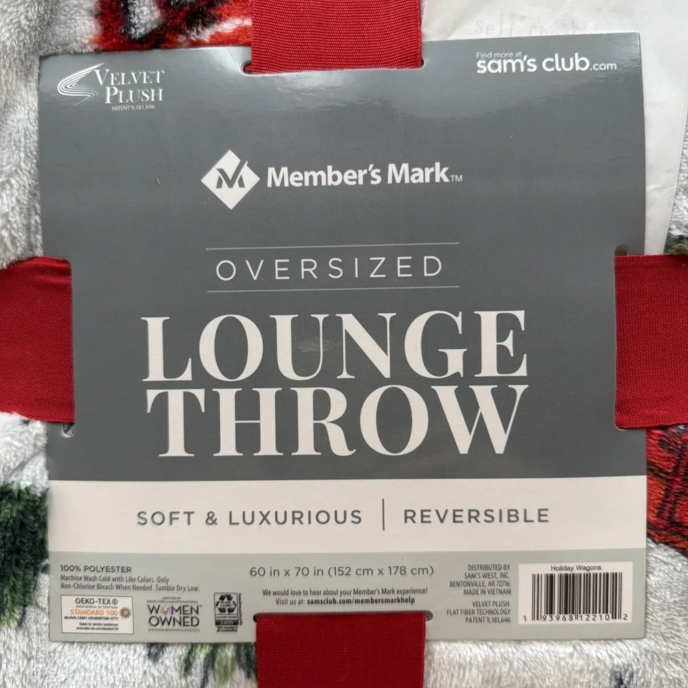 Member's Mark Holiday Wagons Soft & Luxurious Reversible Throw Blanket 60x70